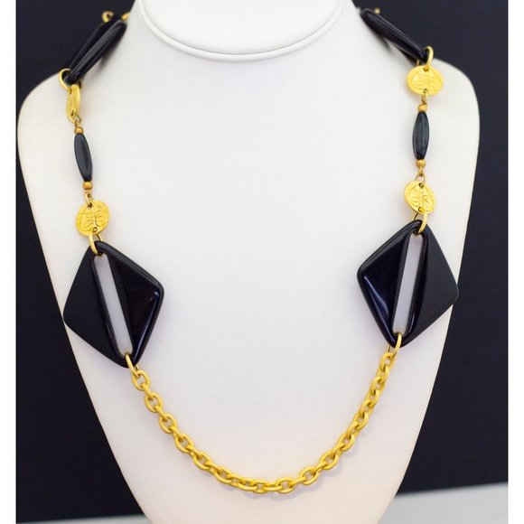 Simple Black and Gold Beaded Chain Necklace 41 inch, G37 - Picture 2 of 3